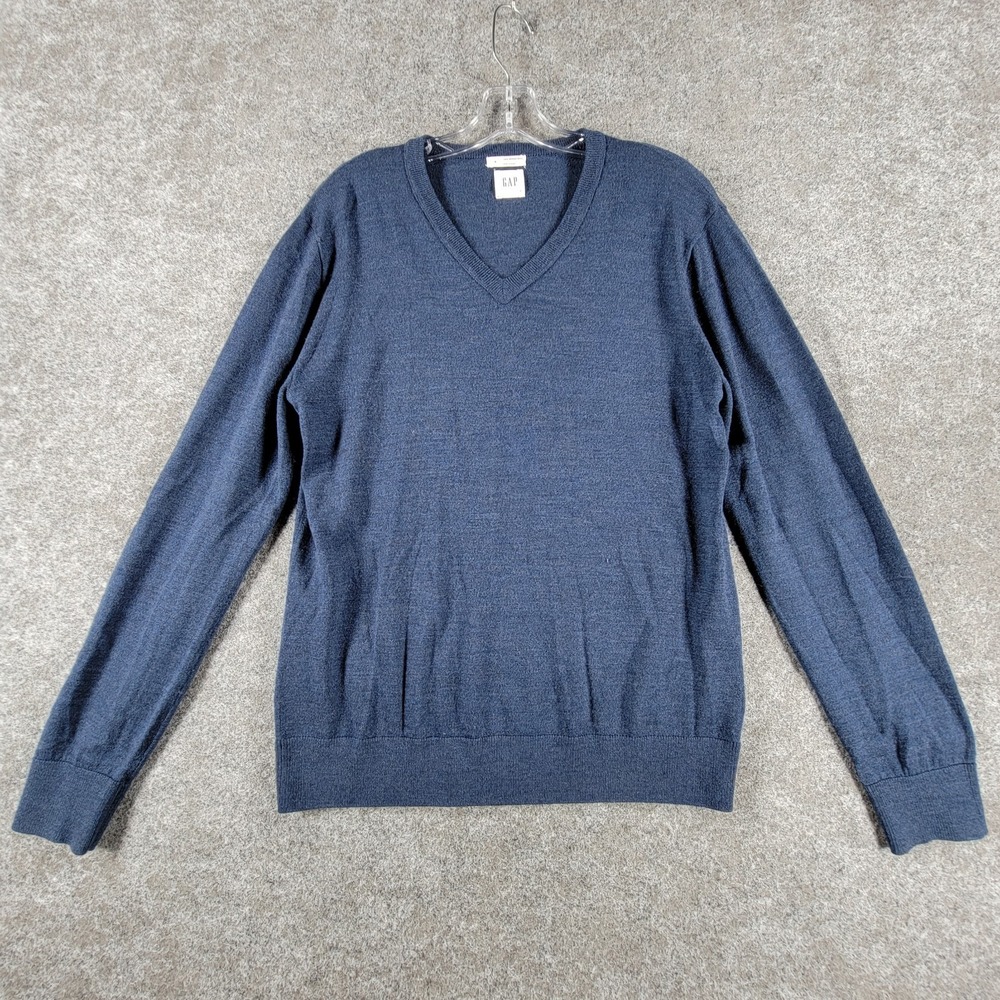 Gap Sweater Mens S Blue Merino Wool Knitted V-Neck Long Sleeve Pullover Classic